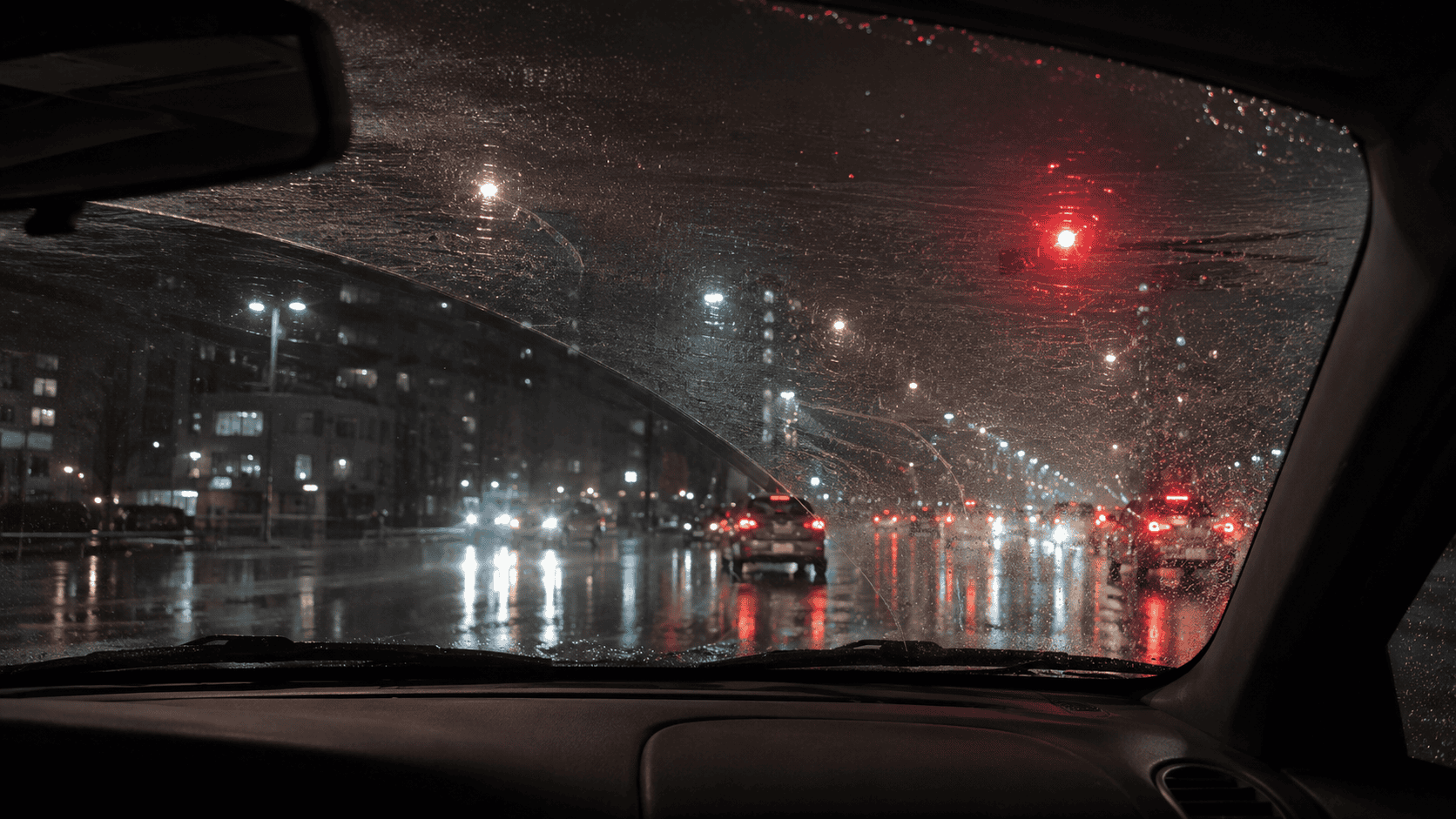 McPRO® 車漆鍍膜與保養解決方案平台 Windshield scratches and wiper marks causing glare and blurred vision while driving at night in the rain